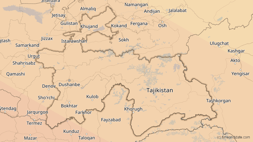 A map of Tadschikistan, showing the path of the 23. Jul 2093 Ringförmige Sonnenfinsternis