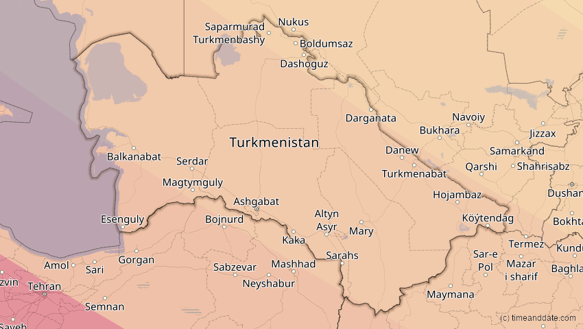 A map of Turkmenistan, showing the path of the 23. Jul 2093 Ringförmige Sonnenfinsternis