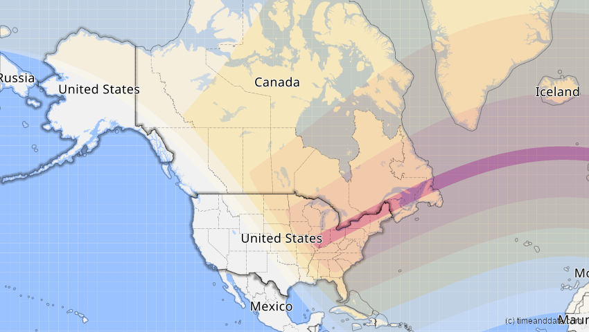 A map of USA, showing the path of the 23. Jul 2093 Ringförmige Sonnenfinsternis