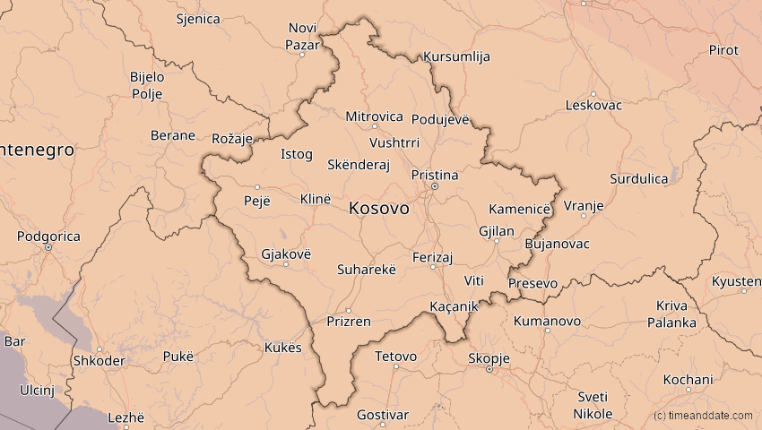 A map of Kosovo, showing the path of the 23. Jul 2093 Ringförmige Sonnenfinsternis