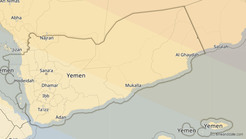A map of Jemen, showing the path of the 23. Jul 2093 Ringförmige Sonnenfinsternis