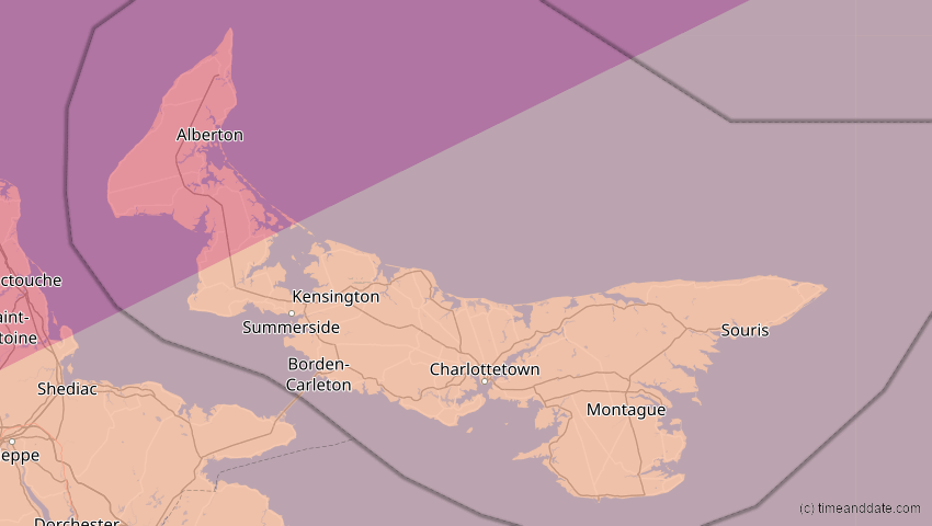 A map of Prince Edward Island, Kanada, showing the path of the 23. Jul 2093 Ringförmige Sonnenfinsternis