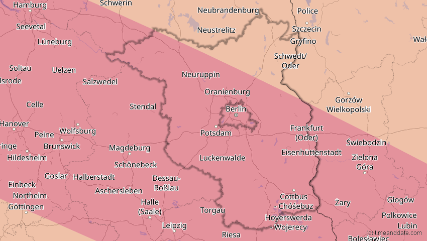 A map of Brandenburg, Deutschland, showing the path of the 23. Jul 2093 Ringförmige Sonnenfinsternis