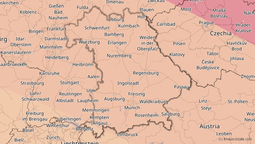 A map of Bayern, Deutschland, showing the path of the 23. Jul 2093 Ringförmige Sonnenfinsternis