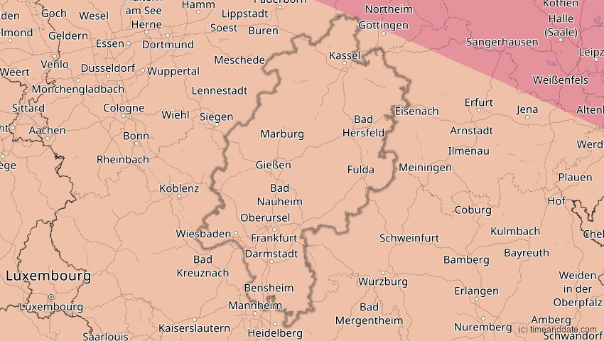 A map of Hessen, Deutschland, showing the path of the 23. Jul 2093 Ringförmige Sonnenfinsternis