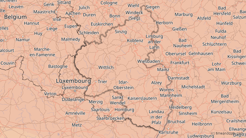 A map of Rheinland-Pfalz, Deutschland, showing the path of the 23. Jul 2093 Ringförmige Sonnenfinsternis