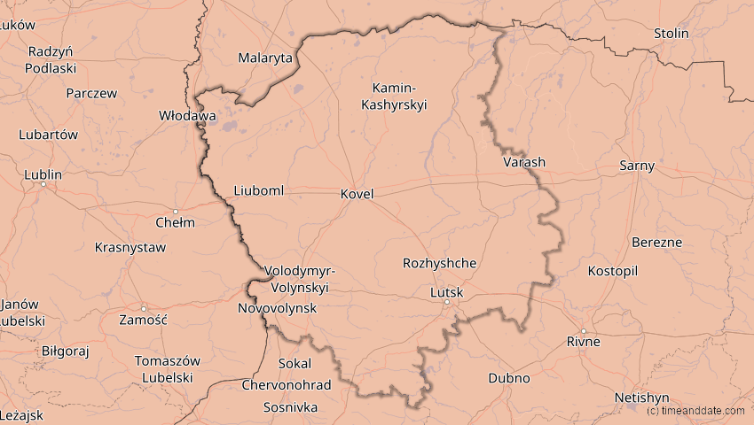 A map of Wolhynien, Ukraine, showing the path of the 23. Jul 2093 Ringförmige Sonnenfinsternis