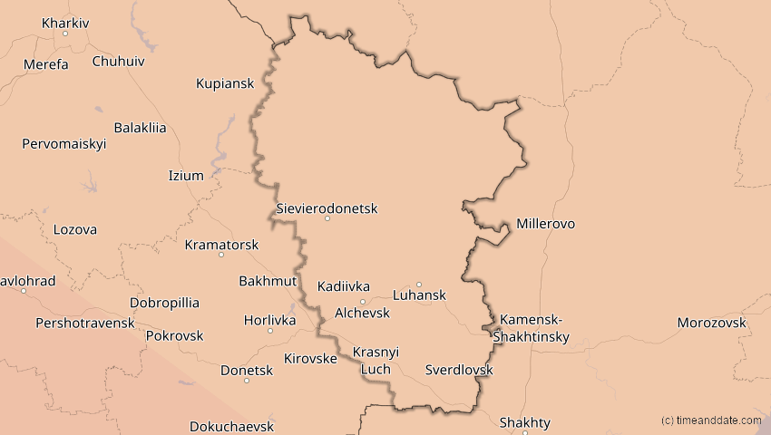 A map of Luhansk, Ukraine, showing the path of the 23. Jul 2093 Ringförmige Sonnenfinsternis