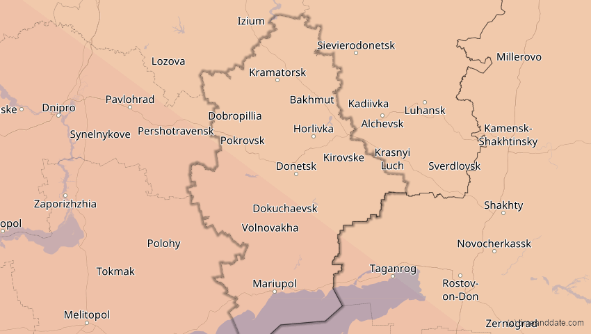 A map of Donezk, Ukraine, showing the path of the 23. Jul 2093 Ringförmige Sonnenfinsternis