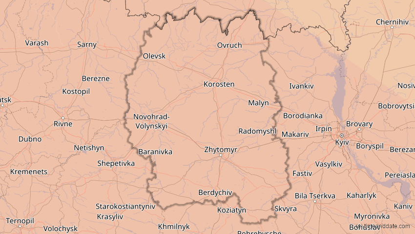 A map of Schytomyr, Ukraine, showing the path of the 23. Jul 2093 Ringförmige Sonnenfinsternis