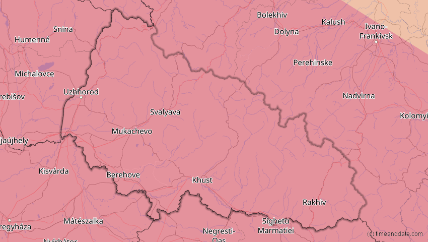A map of Transkarpatien, Ukraine, showing the path of the 23. Jul 2093 Ringförmige Sonnenfinsternis