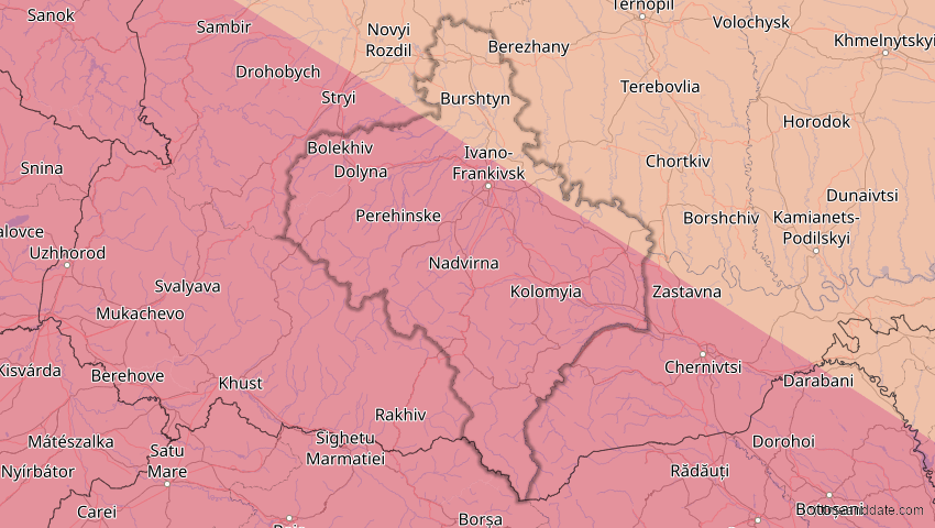 A map of Iwano-Frankiwsk, Ukraine, showing the path of the 23. Jul 2093 Ringförmige Sonnenfinsternis