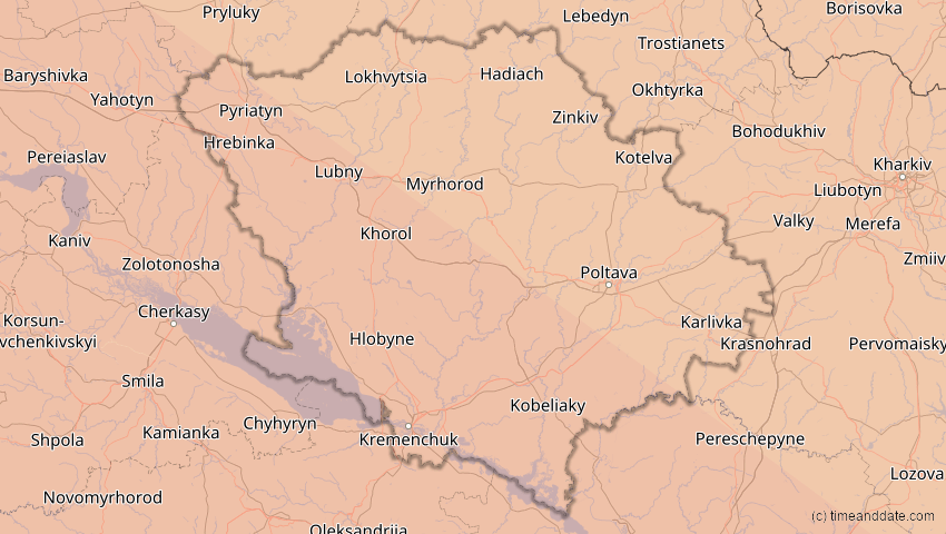 A map of Poltawa, Ukraine, showing the path of the 23. Jul 2093 Ringförmige Sonnenfinsternis