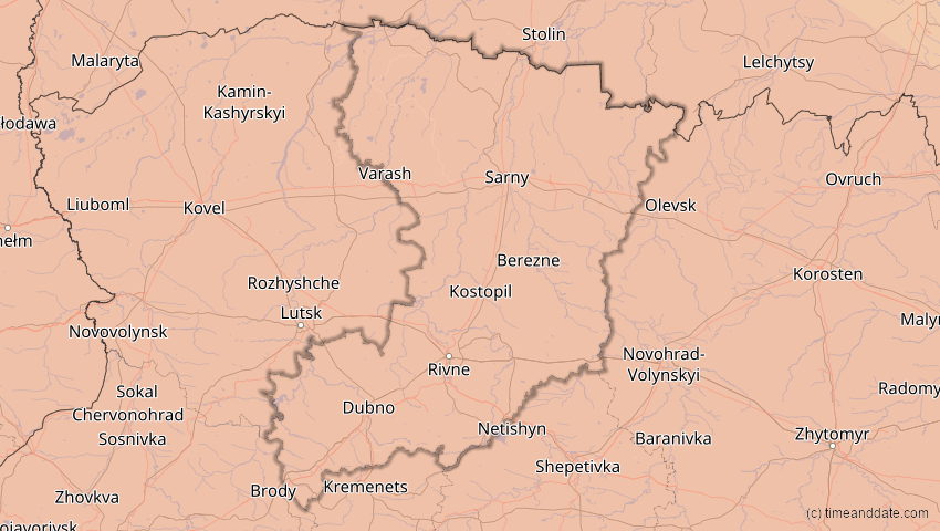 A map of Riwne, Ukraine, showing the path of the 23. Jul 2093 Ringförmige Sonnenfinsternis