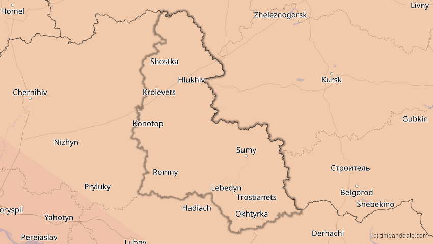 A map of Sumy, Ukraine, showing the path of the 23. Jul 2093 Ringförmige Sonnenfinsternis