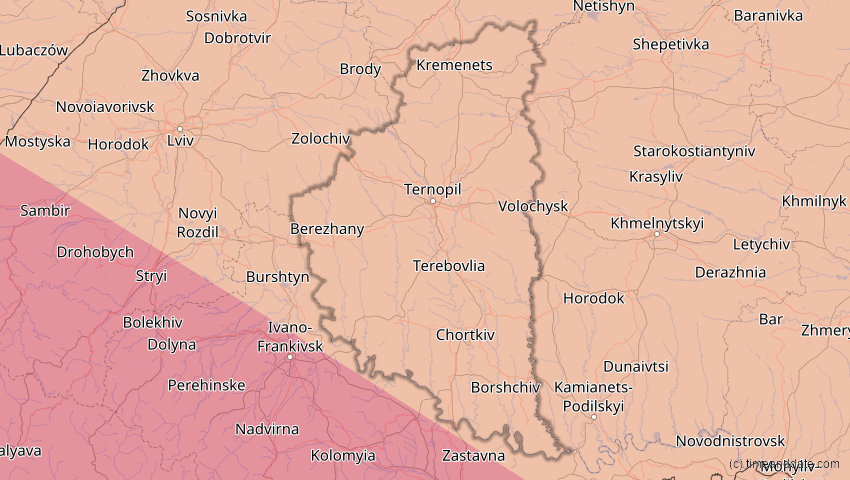 A map of Ternopil, Ukraine, showing the path of the 23. Jul 2093 Ringförmige Sonnenfinsternis