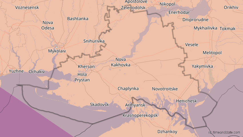 A map of Cherson, Ukraine, showing the path of the 23. Jul 2093 Ringförmige Sonnenfinsternis