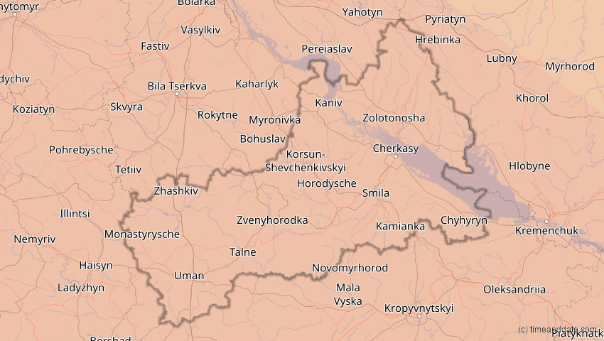 A map of Tscherkassy, Ukraine, showing the path of the 23. Jul 2093 Ringförmige Sonnenfinsternis
