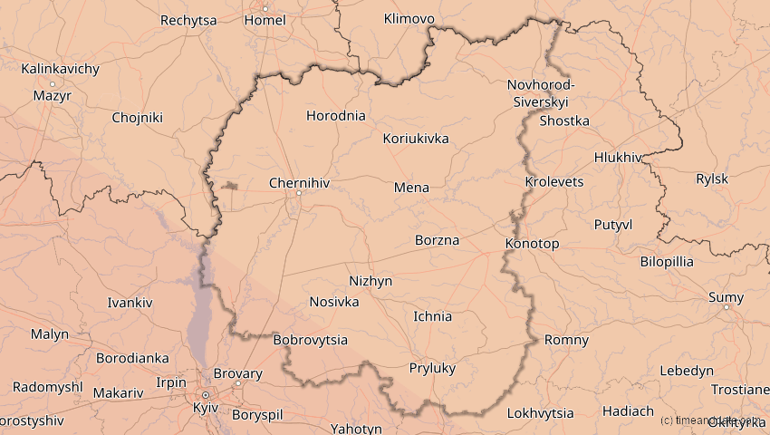 A map of Tschernihiw, Ukraine, showing the path of the 23. Jul 2093 Ringförmige Sonnenfinsternis