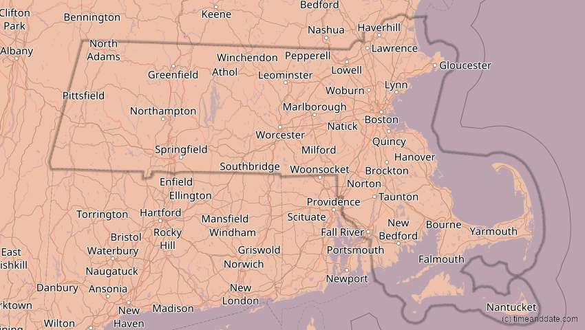 A map of Massachusetts, USA, showing the path of the 23. Jul 2093 Ringförmige Sonnenfinsternis