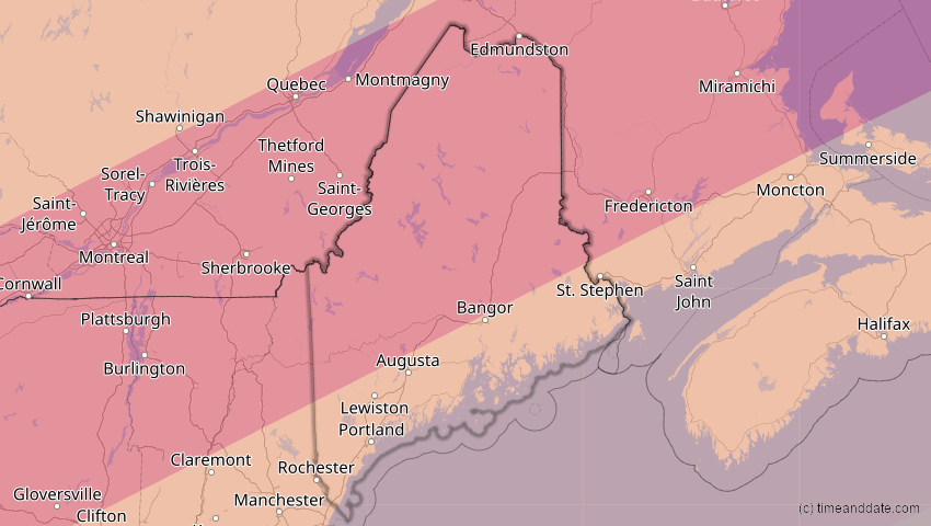 A map of Maine, USA, showing the path of the 23. Jul 2093 Ringförmige Sonnenfinsternis