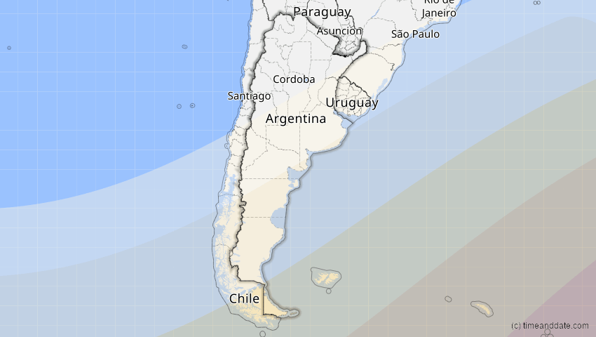 A map of Argentinien, showing the path of the 16. Jan 2094 Totale Sonnenfinsternis