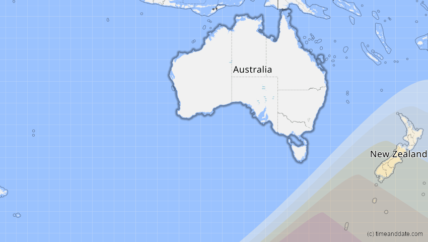 A map of Australien, showing the path of the 17. Jan 2094 Totale Sonnenfinsternis