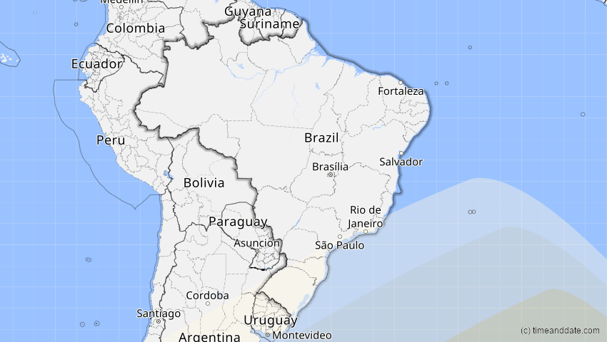 A map of Brasilien, showing the path of the 16. Jan 2094 Totale Sonnenfinsternis