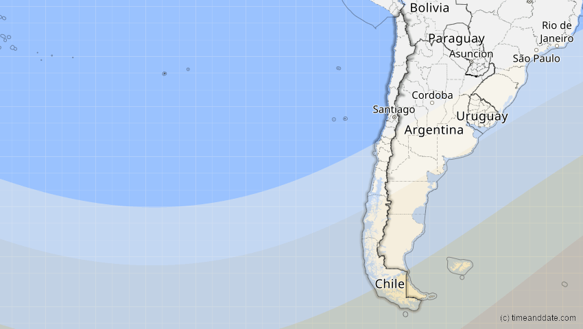 A map of Chile, showing the path of the 16. Jan 2094 Totale Sonnenfinsternis