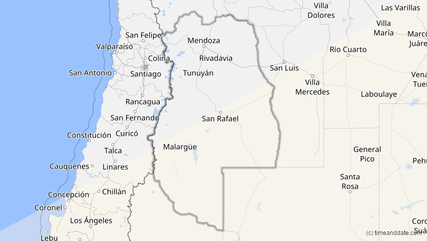 A map of Mendoza, Argentinien, showing the path of the 16. Jan 2094 Totale Sonnenfinsternis