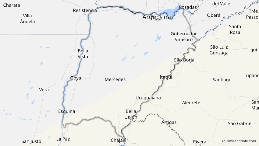 A map of Corrientes, Argentinien, showing the path of the 16. Jan 2094 Totale Sonnenfinsternis