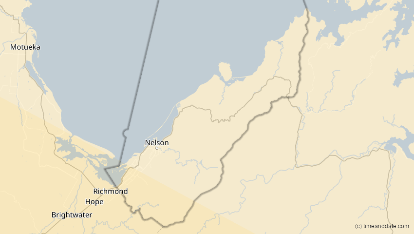 A map of Nelson, Neuseeland, showing the path of the 17. Jan 2094 Totale Sonnenfinsternis