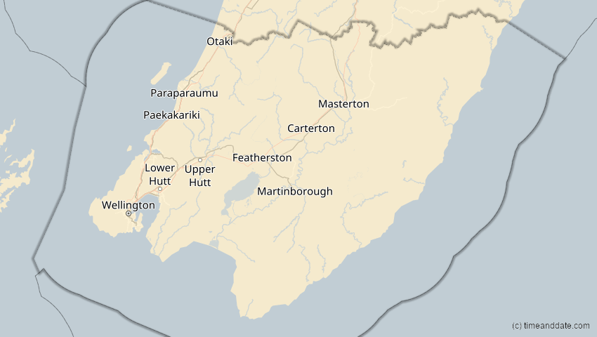 A map of Wellington, Neuseeland, showing the path of the 17. Jan 2094 Totale Sonnenfinsternis