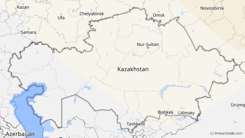 A map of Kasachstan, showing the path of the 12. Jul 2094 Partielle Sonnenfinsternis