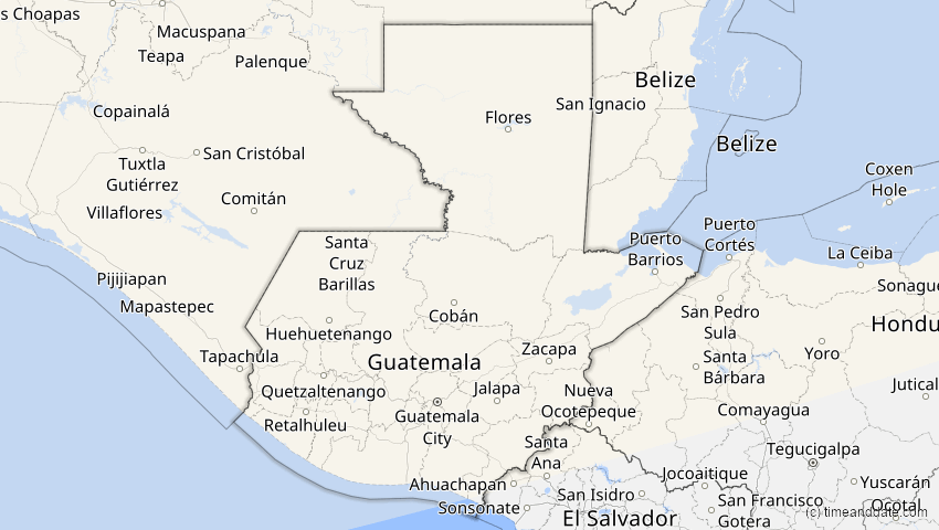 A map of Guatemala, showing the path of the 7. Dez 2094 Partielle Sonnenfinsternis