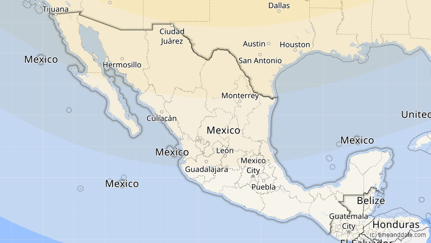 A map of Mexiko, showing the path of the 7. Dez 2094 Partielle Sonnenfinsternis