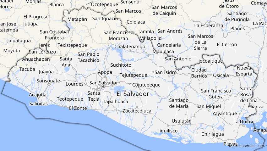 A map of El Salvador, showing the path of the 7. Dez 2094 Partielle Sonnenfinsternis