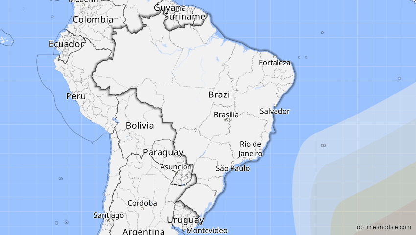 A map of Brasilien, showing the path of the 2. Jun 2095 Totale Sonnenfinsternis