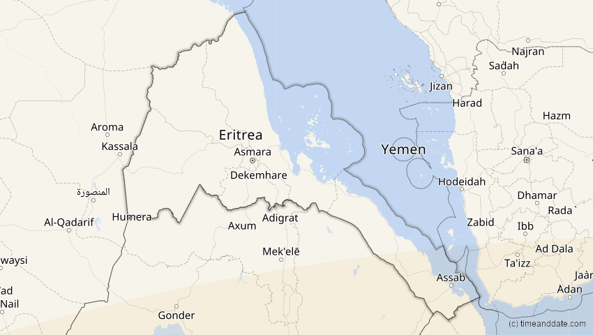 A map of Eritrea, showing the path of the 2. Jun 2095 Totale Sonnenfinsternis