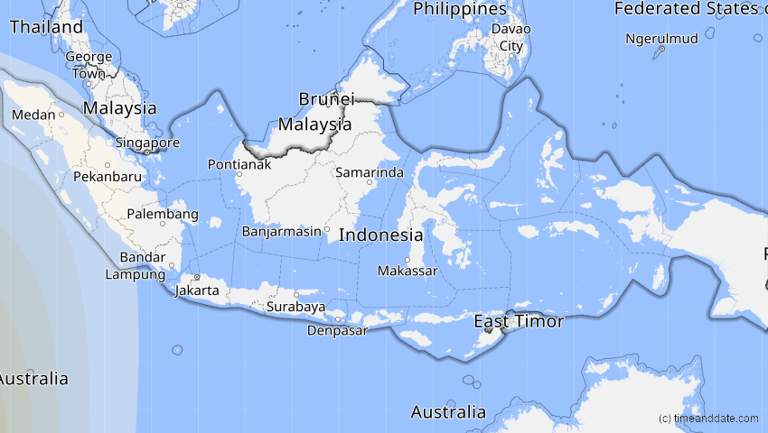A map of Indonesien, showing the path of the 2. Jun 2095 Totale Sonnenfinsternis