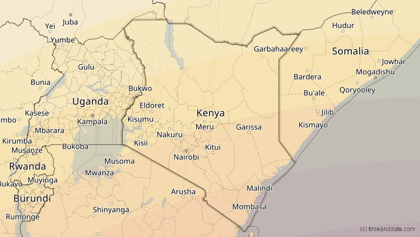 A map of Kenia, showing the path of the 2. Jun 2095 Totale Sonnenfinsternis