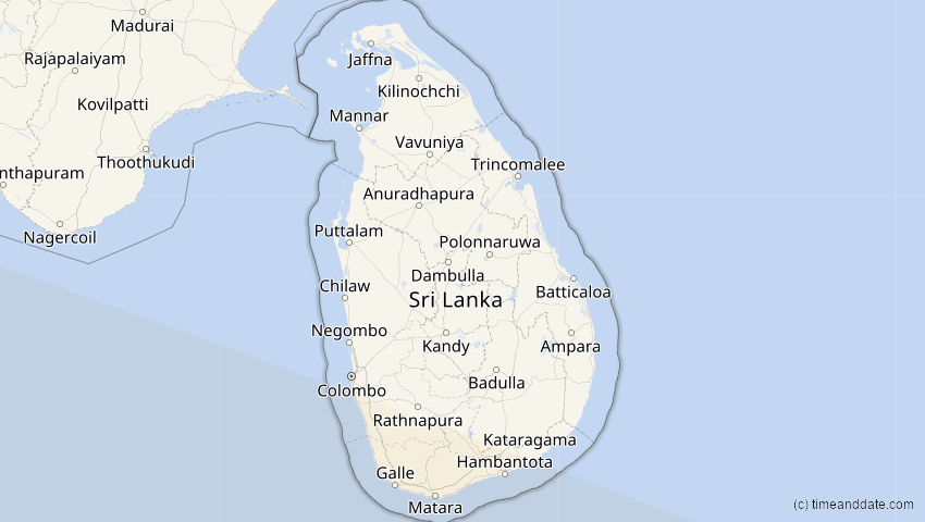 A map of Sri Lanka, showing the path of the 2. Jun 2095 Totale Sonnenfinsternis