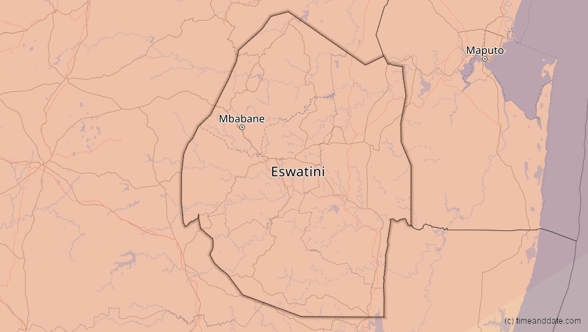 A map of Eswatini, showing the path of the 2. Jun 2095 Totale Sonnenfinsternis