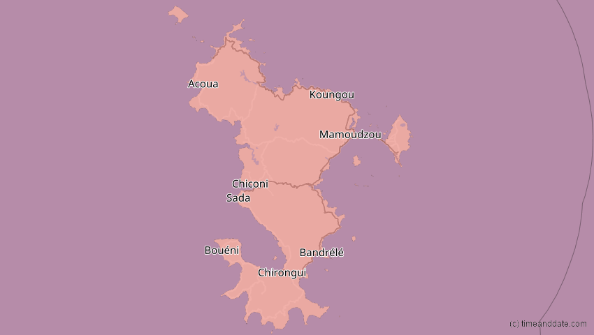 A map of Mayotte, showing the path of the 2. Jun 2095 Totale Sonnenfinsternis