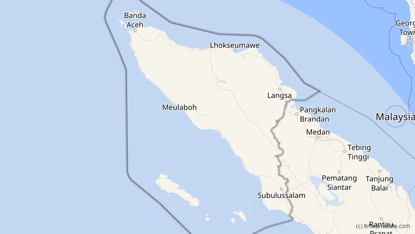 A map of Aceh, Indonesien, showing the path of the 2. Jun 2095 Totale Sonnenfinsternis