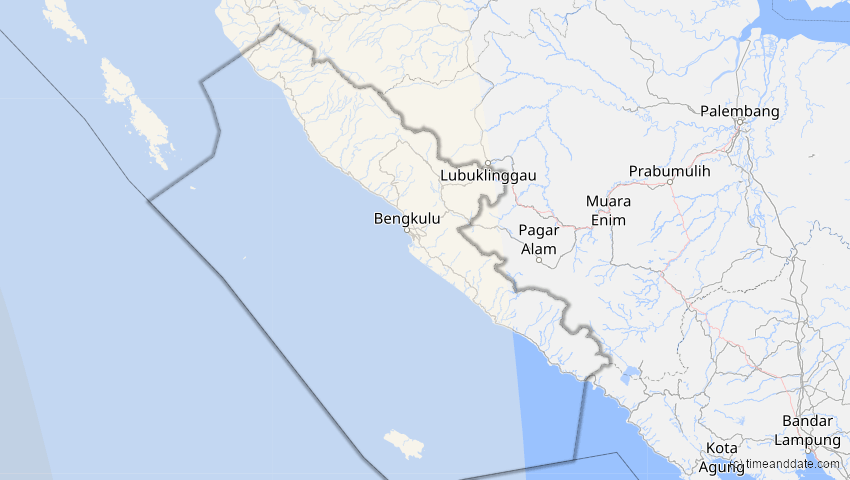 A map of Bengkulu, Indonesien, showing the path of the 2. Jun 2095 Totale Sonnenfinsternis