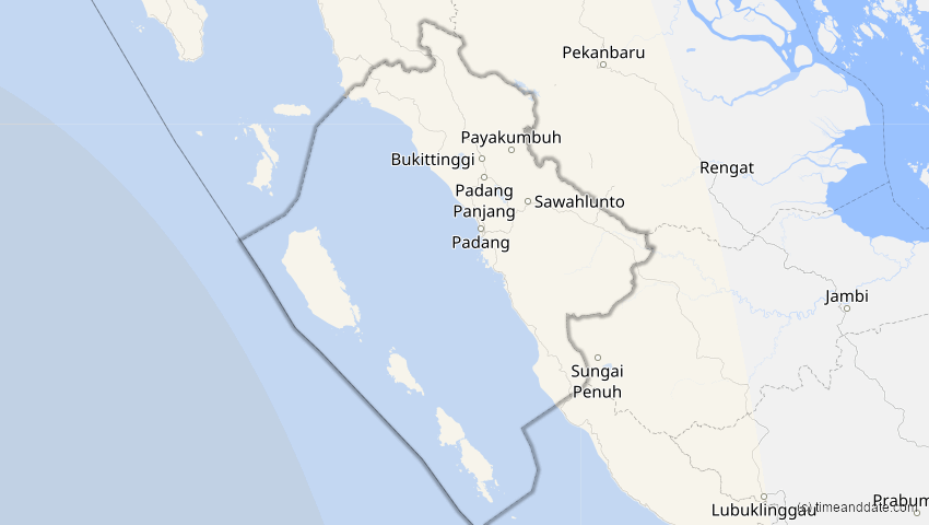 A map of Sumatera Barat, Indonesien, showing the path of the 2. Jun 2095 Totale Sonnenfinsternis