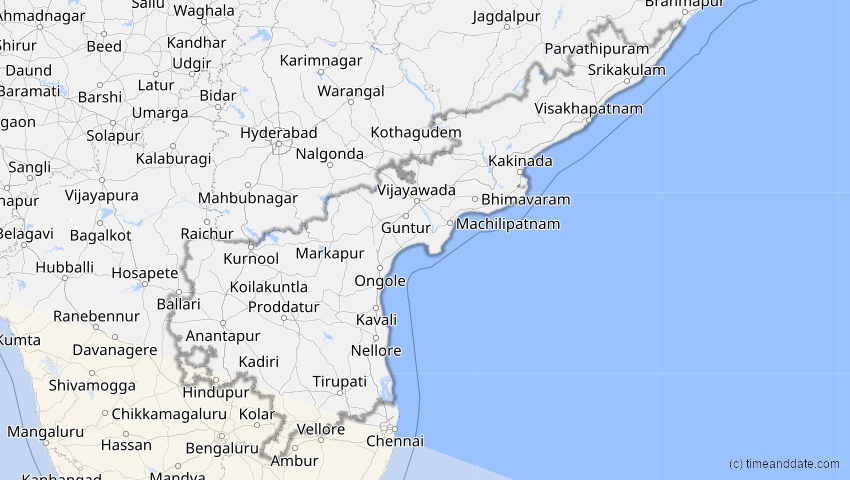 A map of Andhra Pradesh, Indien, showing the path of the 2. Jun 2095 Totale Sonnenfinsternis