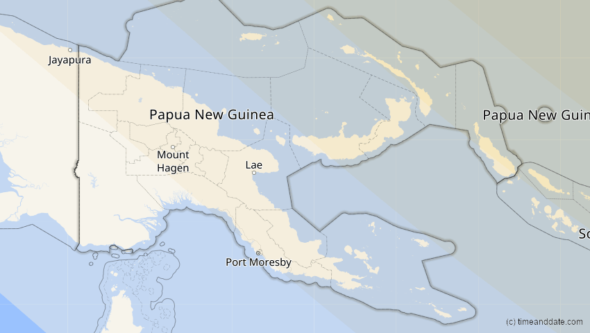 A map of Papua-Neuguinea, showing the path of the 27. Nov 2095 Ringförmige Sonnenfinsternis