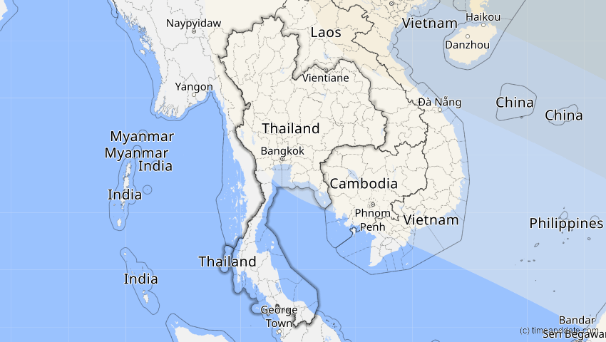 A map of Thailand, showing the path of the 27. Nov 2095 Ringförmige Sonnenfinsternis